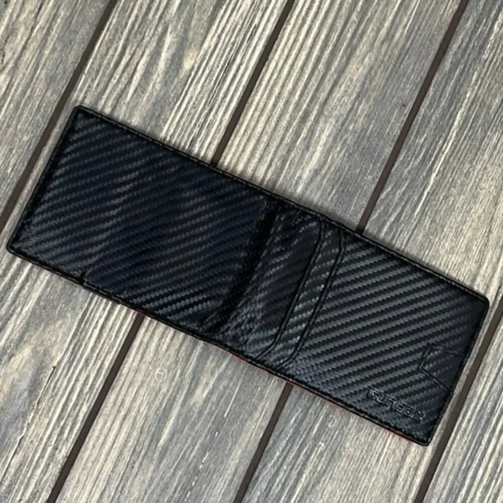 RUNBOX Slim‎ RFID Wallet Men Faux Leather Money Clip Carbon Black Orange